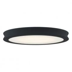 Fusion Bevel 16 in. 1-Light Matte Black Textured LED Flush-Mount with Opal Glass Shade by Justice Design