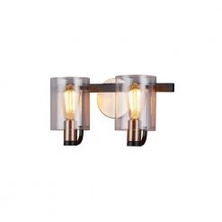 2 Matte Black with Brass Accents, Clear Wall Sconce by Justice Design