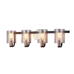 4 Matte Black w/Brass Accents, Clear Light Wall Sconce by Justice Design