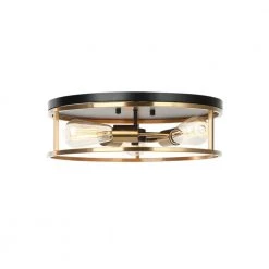 16 in. Matte Black w/Brass Accents Flush Mount by Justice Design