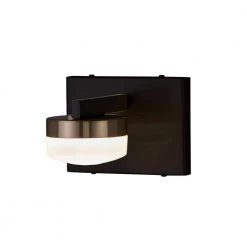 Fusion Puck 6 in. Matte Black with Brass Accents LED Wall Sconce and Opal Glass Shade by Justice Design