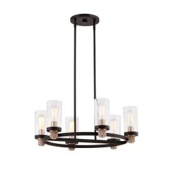6-Light Integrated LED Matte Black w/ Brass Accents, Seeded Chandelier by Justice Design