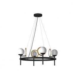 Fusion Halo 4-Light Matte Black Chandelier with Brass Ring Opal Glass Shade by Justice Design -Justice Design Sales matte black w brass ring justice design chandeliers fsn 4225 opal mbbr 4f 1000