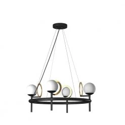 Fusion Halo 4-Light Matte Black Chandelier with Brass Ring Opal Glass Shade by Justice Design -Justice Design Sales matte black w brass ring justice design chandeliers fsn 4225 opal mbbr 76 1000