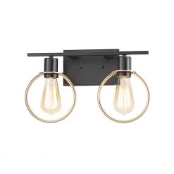 Volta 15 in. 2-Light Matte Black and Brass Ring Shade Vanity Light Bar by Justice Design
