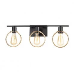 Volta 24 in. 3-Light Matte Black and Brass Ring Vanity Light Bar by Justice Design