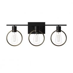 Volta 24 in. 3-Light Matte Black and Brass Ring Vanity Light Bar by Justice Design -Justice Design Sales matte black w brass ring justice design vanity lighting nsh 8903 mbbr 76 1000