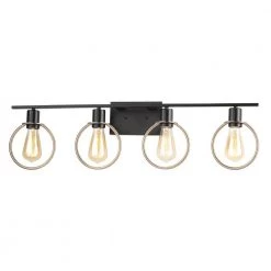 Volta 33 in. 4-Light Matte Black and Brass Ring Vanity Light Bar by Justice Design