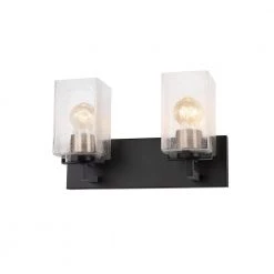 Fusion Vice 15 in. 2-Light Matte Black and Brass Socket Cover Vanity Light Bar with Seeded Glass Shade by Justice Design