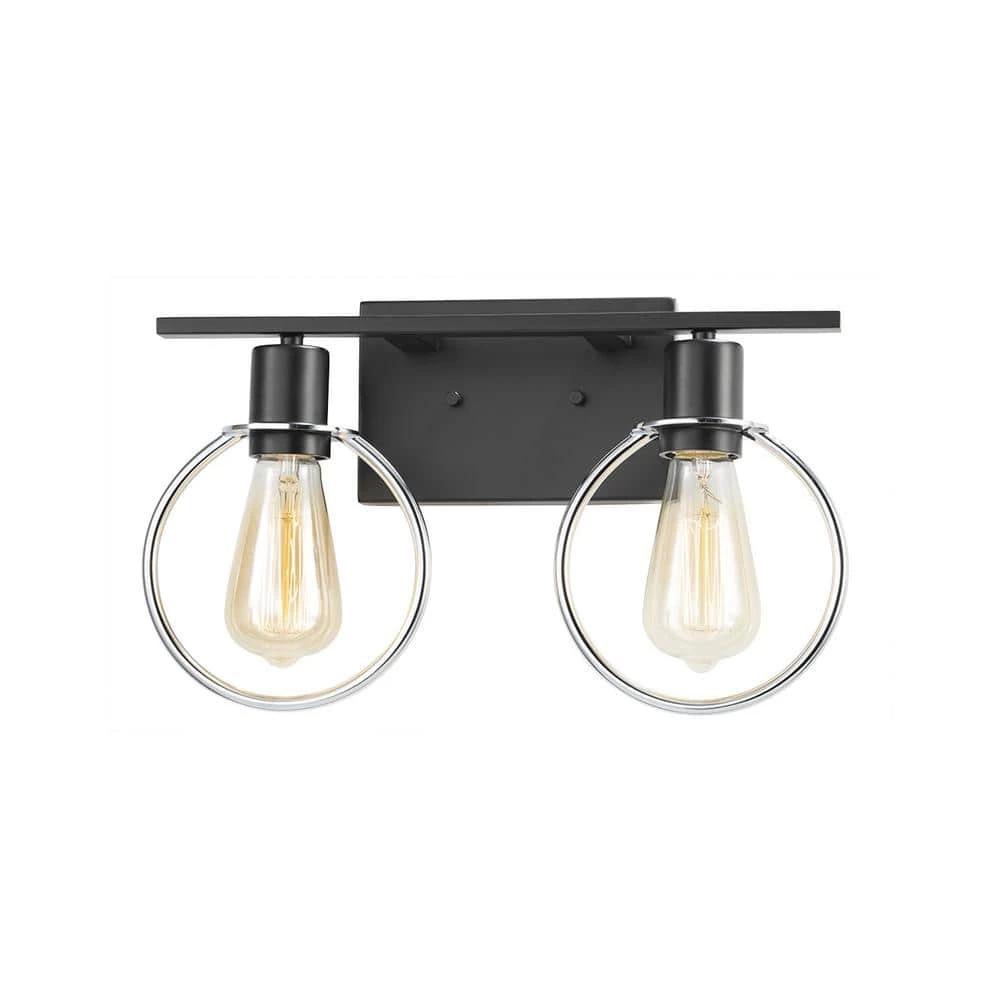 Volta 15 in. 2-Light Matte Black and Chrome Ring Vanity Light Bar by Justice Design 3 Volta 15 in. 2-Light Matte Black and Chrome Ring Vanity Light Bar by Justice Design