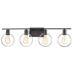 Volta 33 in. 4-Light Matte Black and Chrome Ring Vanity Light Bar by Justice Design