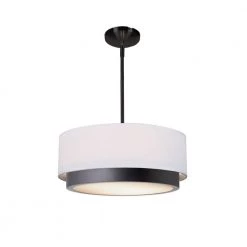 150-Watt Integrated LED Matte Black, White Linen Fabric Pendant by Justice Design