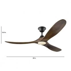 Maverick LED 60 in. Integrated LED Indoor/Outdoor Matte Black Ceiling Fan with Dark Walnut Blades with Remote Control by Monte Carlo -Justice Design Sales matte black with dark walnut blades monte carlo ceiling fans with lights 3mavr60bkd 4f 1000