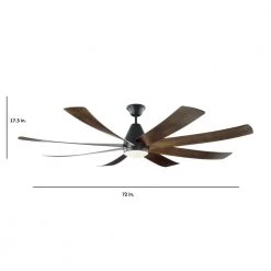 Kingston 72 in. Integrated LED Indoor/Outdoor Matte Black Ceiling Fan with Dark Walnut Blades with DC Motor and Remote by Monte Carlo -Justice Design Sales matte black with dark walnut blades monte carlo ceiling fans with lights 8kgr72bkd 66 1000