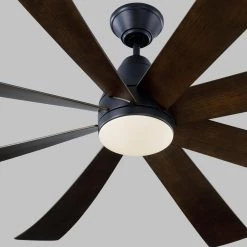 Kingston 72 in. Integrated LED Indoor/Outdoor Matte Black Ceiling Fan with Dark Walnut Blades with DC Motor and Remote by Monte Carlo -Justice Design Sales matte black with dark walnut blades monte carlo ceiling fans with lights 8kgr72bkd c3 1000