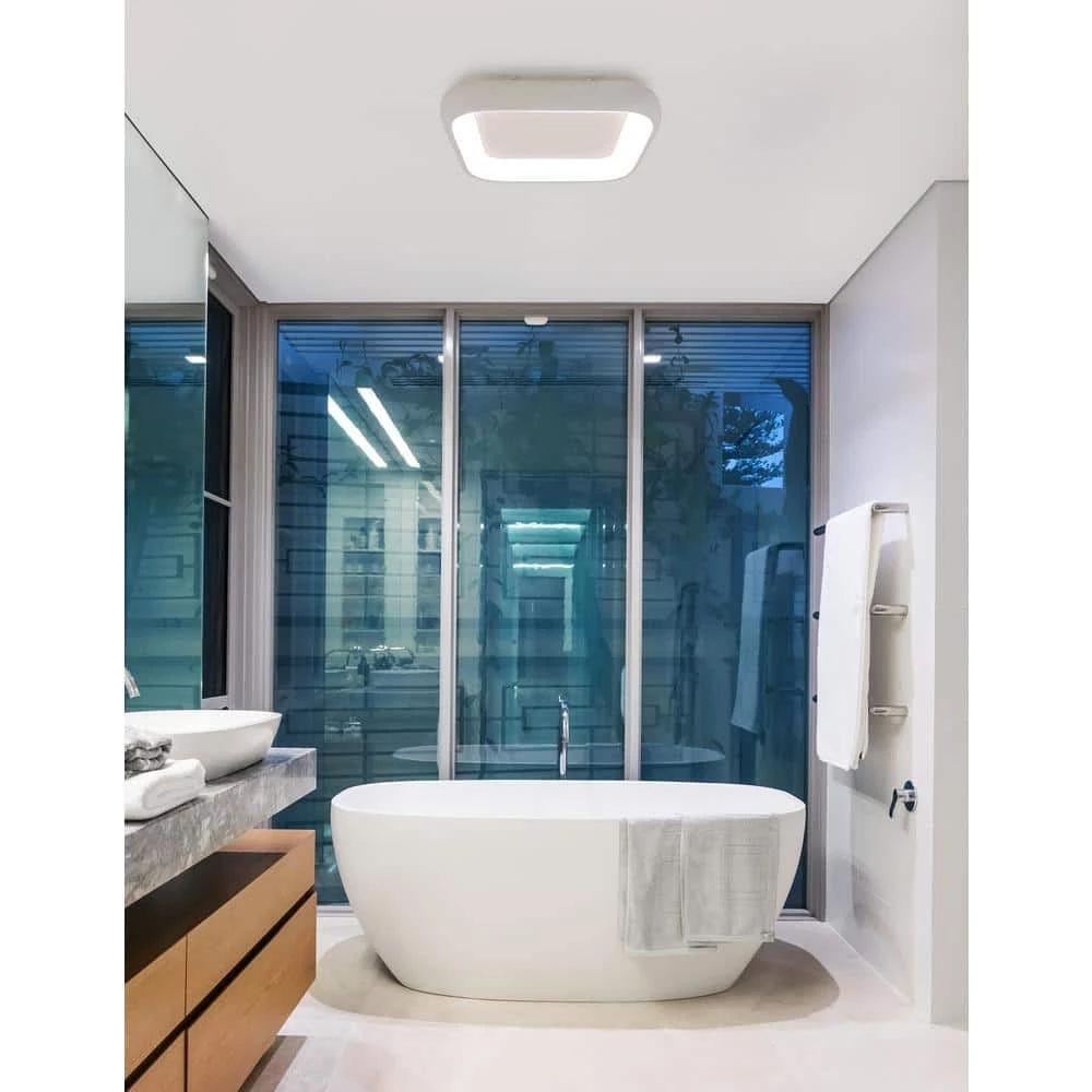 Acryluxe Polaris 19 in. 1-Light Matte White Square LED Flush-Mount with Opal Acrylic Shade by Justice Design 5 Acryluxe Polaris 19 in. 1-Light Matte White Square LED Flush-Mount with Opal Acrylic Shade by Justice Design - Image 3
