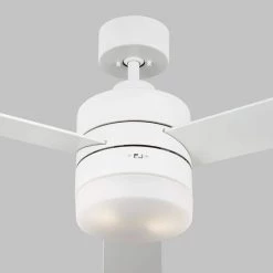 Era 44 in. Indoor/Outdoor Matte White LED Ceiling Fan with Remote Control, Light Kit and Manual Reversible Motor by Monte Carlo -Justice Design Sales matte white monte carlo ceiling fans with lights 3erar44rzwd 4f 1000