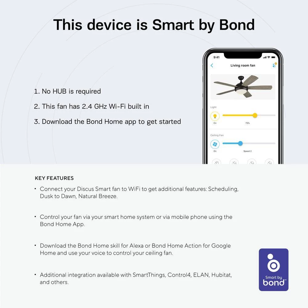 Discus Smart 52 in. Integrated LED Indoor Matte White Ceiling Fan with Light Kit and Remote Control by Monte Carlo 6 Discus Smart 52 in. Integrated LED Indoor Matte White Ceiling Fan with Light Kit and Remote Control by Monte Carlo - Image 4