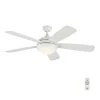 Discus Smart 52 in. Integrated LED Indoor Matte White Ceiling Fan with Light Kit and Remote Control by Monte Carlo -Justice Design Sales matte white monte carlo ceiling fans with lights 5dism52rzwd 64 1000