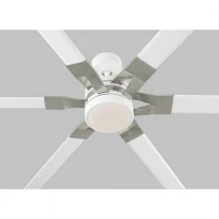 Loft 72 in. Matte White Integrated LED Indoor/Outdoor with Brushed Steel Ceiling Fan with Light Kit and Remote Control by Monte Carlo -Justice Design Sales matte white with brushed steel monte carlo ceiling fans with lights 6lfr72rzwd 1f 1000