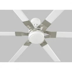 Loft 72 in. Matte White Integrated LED Indoor/Outdoor with Brushed Steel Ceiling Fan with Light Kit and Remote Control by Monte Carlo -Justice Design Sales matte white with brushed steel monte carlo ceiling fans with lights 6lfr72rzwd 4f 1000
