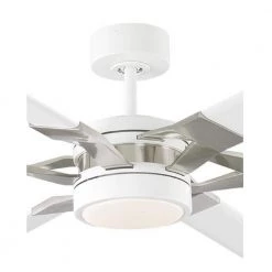 Loft 72 in. Matte White Integrated LED Indoor/Outdoor with Brushed Steel Ceiling Fan with Light Kit and Remote Control by Monte Carlo -Justice Design Sales matte white with brushed steel monte carlo ceiling fans with lights 6lfr72rzwd c3 1000