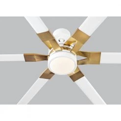 Loft 62 in. Integrated LED Indoor/Outdoor Matte White with Burnished Brass Ceiling Fan with Light Kit and Remote Control by Monte Carlo -Justice Design Sales matte white with burnished brass monte carlo ceiling fans with lights 6lfr62rzwbbsd 1f 1000