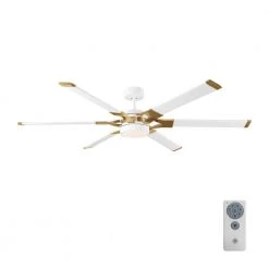 Loft 62 in. Integrated LED Indoor/Outdoor Matte White with Burnished Brass Ceiling Fan with Light Kit and Remote Control by Monte Carlo
