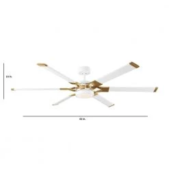 Loft 62 in. Integrated LED Indoor/Outdoor Matte White with Burnished Brass Ceiling Fan with Light Kit and Remote Control by Monte Carlo -Justice Design Sales matte white with burnished brass monte carlo ceiling fans with lights 6lfr62rzwbbsd fa 1000