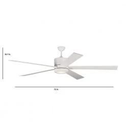 Vision 72 in. Integrated LED Indoor Matte White Ceiling Fan with White Blades, DC Motor and Remote Control by Monte Carlo -Justice Design Sales matte white with white blades monte carlo ceiling fans with lights 5vmr72rzwd 4f 1000
