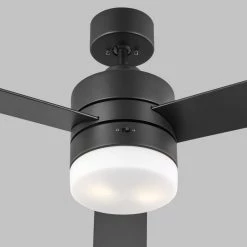 Era 52 in. Indoor/Outdoor Midnight Black LED Ceiling Fan with Remote Control, Light Kit and Manual Reversible Motor by Monte Carlo -Justice Design Sales midnight black monte carlo ceiling fans with lights 3erar52mbkd 1f 1000