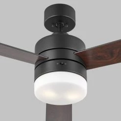 Era 52 in. Indoor/Outdoor Midnight Black LED Ceiling Fan with Remote Control, Light Kit and Manual Reversible Motor by Monte Carlo -Justice Design Sales midnight black monte carlo ceiling fans with lights 3erar52mbkd 44 1000