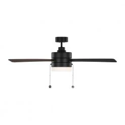 Syrus 52 in. LED Indoor Midnight Black Ceiling Fan with Light Kit and Pull Chain Operation by Monte Carlo -Justice Design Sales midnight black monte carlo ceiling fans with lights 3sy52mbkd 4f 1000
