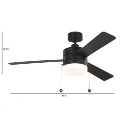 Syrus 52 in. LED Indoor Midnight Black Ceiling Fan with Light Kit and Pull Chain Operation by Monte Carlo -Justice Design Sales midnight black monte carlo ceiling fans with lights 3sy52mbkd 66 1000