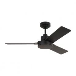 Jovie 44 in. Indoor/Outdoor Midnight Black Ceiling Fan with Wall Control and Manual Reversible Motor by Monte Carlo -Justice Design Sales midnight black monte carlo ceiling fans without lights 3jvr44mbk 4f 1000