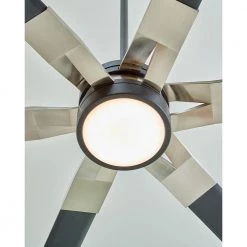 Loft 96 in. Integrated LED Indoor/Outdoor Midnight Black Ceiling Fan with Aluminum Blades, DC Motor and Remote Control by Monte Carlo -Justice Design Sales midnight black with aluminum blades monte carlo ceiling fans with lights 6lfr96mbkd 66 1000