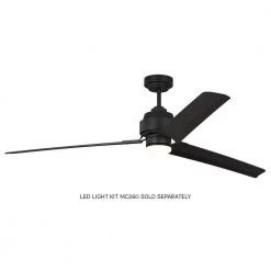 Arcade 68 in. Indoor Midnight Black Ceiling Fan with Remote Control by Monte Carlo -Justice Design Sales midnight black with black blades monte carlo ceiling fans without lights 3arr68mbk 4f 1000