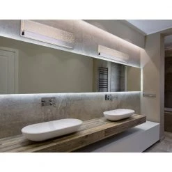 Acryluxe Alloy 24 in. Polished Chrome LED Wall Sconce with Up and Downlight Linear and Clear Bubble Acrylic Shade by Justice Design -Justice Design Sales polished chrome justice design vanity lighting acr 4085 bubl crom 31 1000