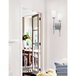 Fusion Rise 12 in. Polished Chrome LED Wall Sconce with Opal Glass Shade by Justice Design -Justice Design Sales polished chrome justice design vanity lighting fsn 4022 opal crom 31 1000