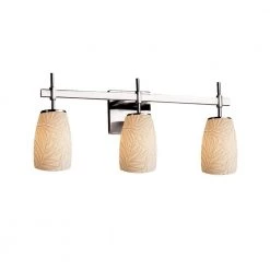 Limoges Union Family 22 in. 3 Polished Chrome Vanity Light with Bamboo Impression Translucent Porcelain Shade by Justice Design