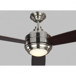 TOB by Thomas O'Brien Aerotour 56 in. Integrated LED Indoor Polished Nickel Ceiling Fan with DC Motor and Remote Control by Monte Carlo -Justice Design Sales polished nickel with dark mahogany blades monte carlo ceiling fans with lights 3tar56pndmd 4f 1000
