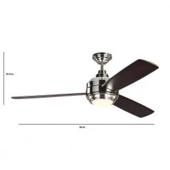 TOB by Thomas O'Brien Aerotour 56 in. Integrated LED Indoor Polished Nickel Ceiling Fan with DC Motor and Remote Control by Monte Carlo -Justice Design Sales polished nickel with dark mahogany blades monte carlo ceiling fans with lights 3tar56pndmd 76 1000