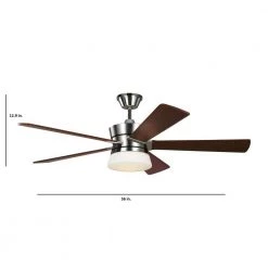Atlantic 56 in. Integrated LED Indoor Polished Nickel Ceiling Fan with Dark Walnut blades and Remote Control by Monte Carlo -Justice Design Sales polished nickel with dark walnut blades monte carlo ceiling fans with lights 5atr56pnd 44 1000