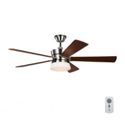 Atlantic 56 in. Integrated LED Indoor Polished Nickel Ceiling Fan with Dark Walnut blades and Remote Control by Monte Carlo