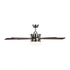 Atlantic 56 in. Integrated LED Indoor Polished Nickel Ceiling Fan with Dark Walnut blades and Remote Control by Monte Carlo -Justice Design Sales polished nickel with dark walnut blades monte carlo ceiling fans with lights 5atr56pnd c3 1000
