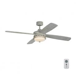 Lemont 56 in. Integrated LED Indoor Washed Grey Ceiling Fan with Washed Grey Blades and Remote Control by Monte Carlo