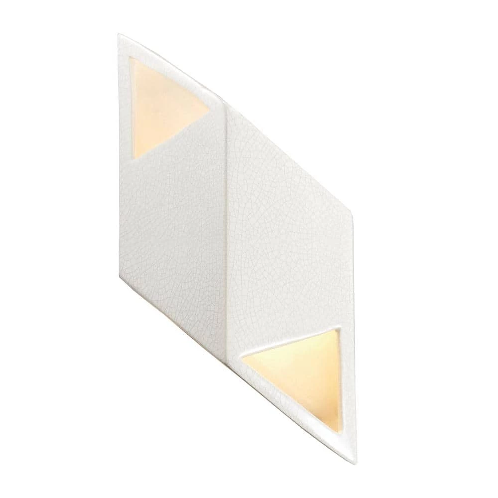 Ambiance Small Rhomboid 12-Watt White Crackle Integrated LED Ceramic Wall Sconce by Justice Design 3 Ambiance Small Rhomboid 12-Watt White Crackle Integrated LED Ceramic Wall Sconce by Justice Design