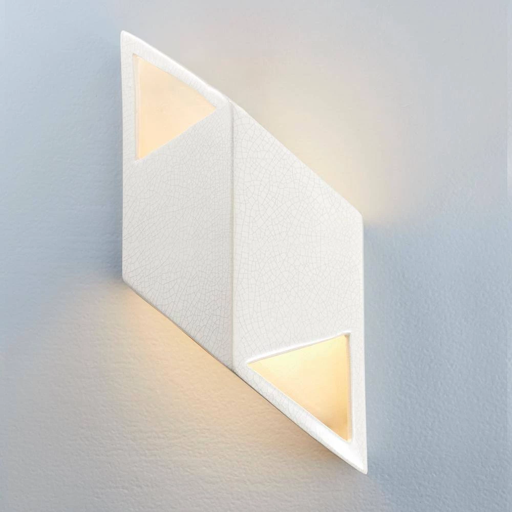 Ambiance Small Rhomboid 12-Watt White Crackle Integrated LED Ceramic Wall Sconce by Justice Design 4 Ambiance Small Rhomboid 12-Watt White Crackle Integrated LED Ceramic Wall Sconce by Justice Design - Image 2